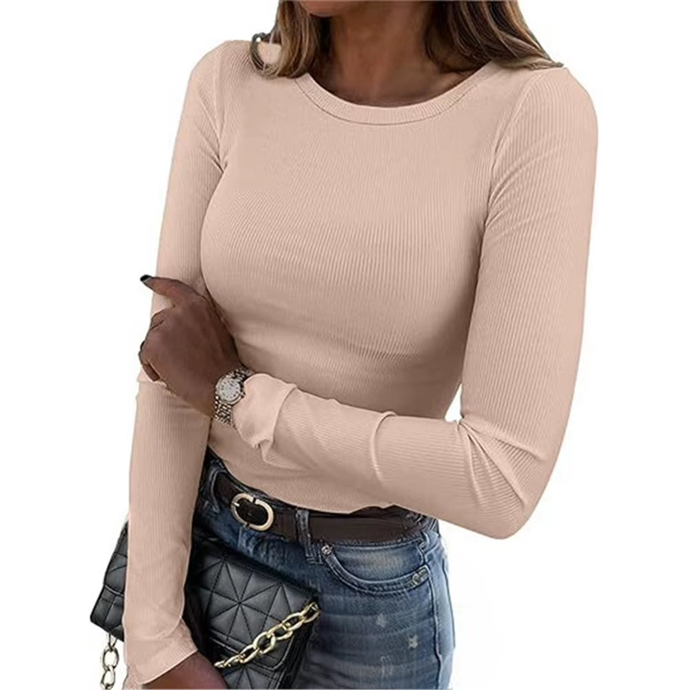 Women Slim Fit Square Neck Long Sleeve Top Breathable Ultra Thin Skin Friendly Stretch Cotton Spandex Blend Casual Wear